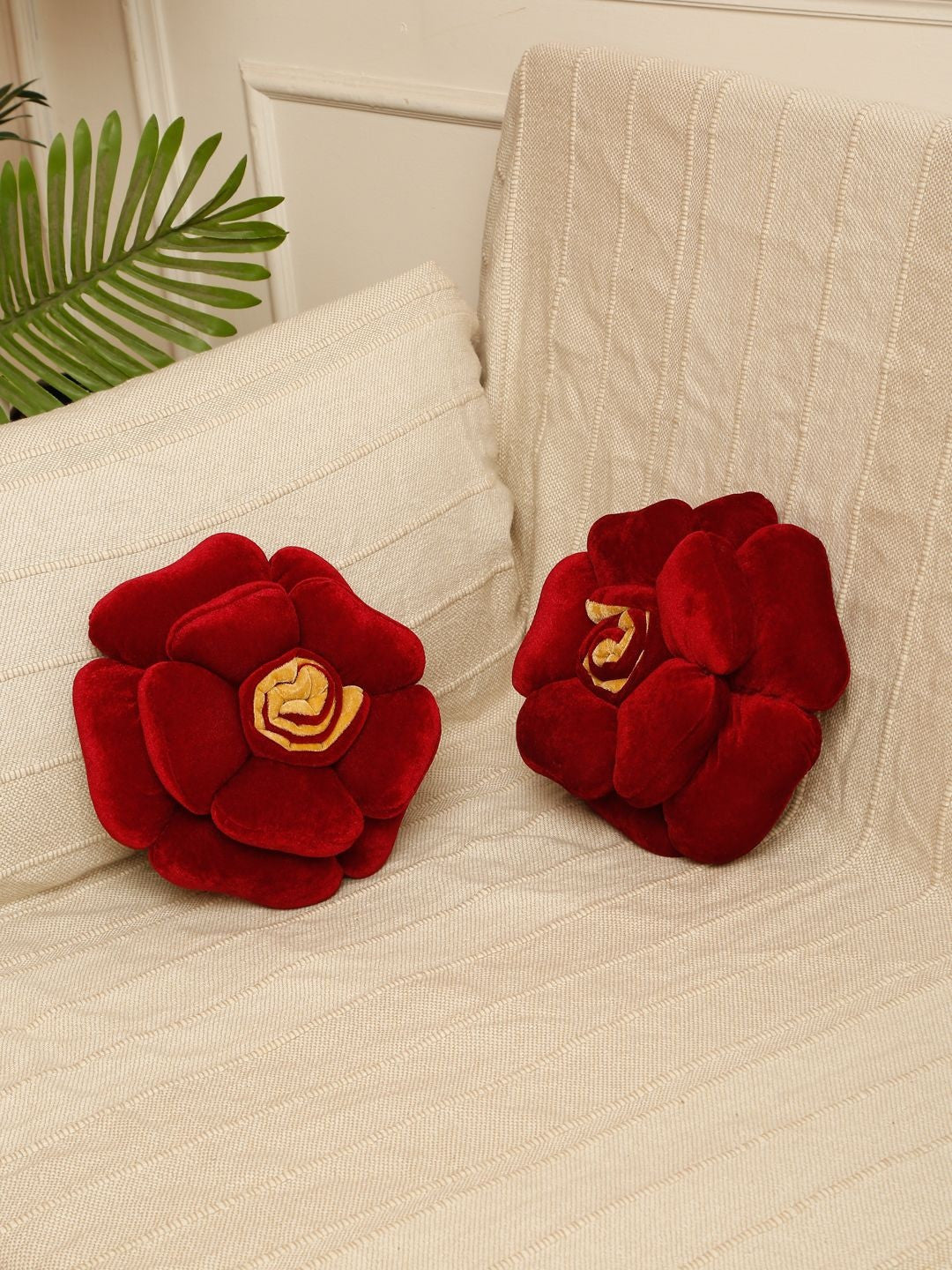 Burgundy poly cotton round cushions, set of 2